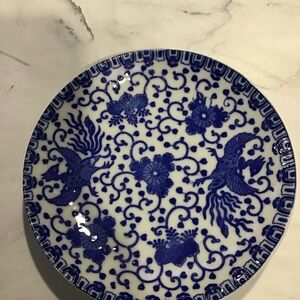 Vintage Japanese Flying Phoenix Blue trinket dish Retired